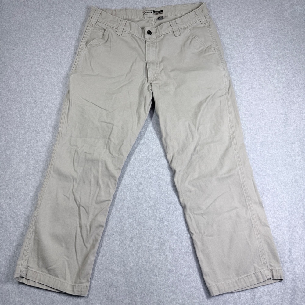 Carhartt Rugged Flex Canvas Work Pants Mens 36x28 Khaki Tan Relaxed Fit 102291